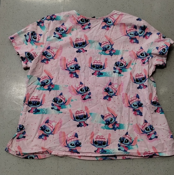 Pink Scrub Top Disney Lilo & Stitch Womens Shirt V Neck Christmas Winter 2XG - Picture 3 of 9